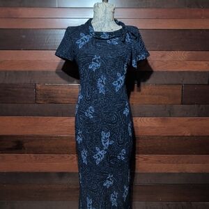 Vintage Talbots Midnight Blue Floral Midi Dress